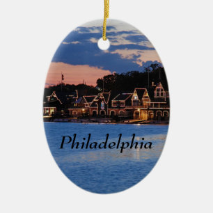 Boathouse Row dusk Ceramic Tree Decoration