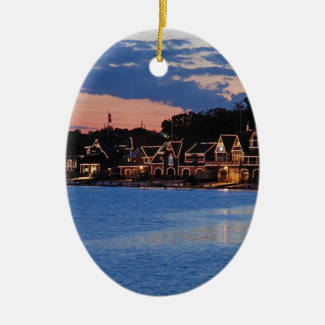 Boathouse Row dusk Ceramic Tree Decoration (Front)