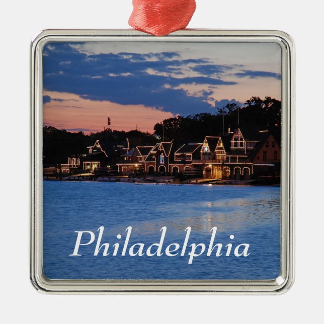 Boathouse Row dusk Metal Tree Decoration (Front)