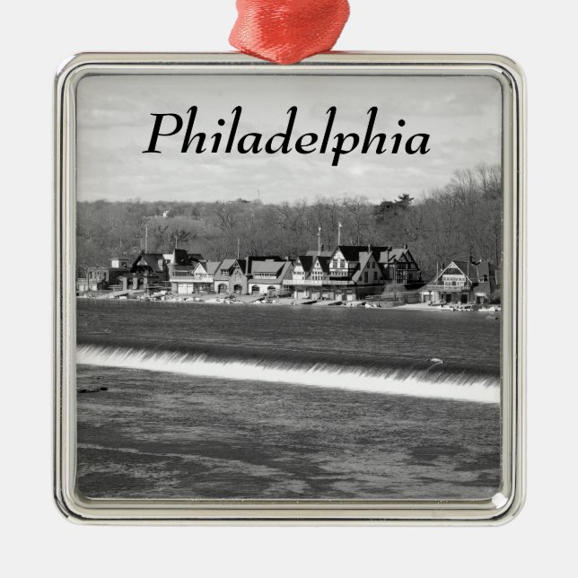 Boathouse Row winter b/w Metal Tree Decoration (Front)