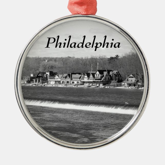 Boathouse Row winter b/w Metal Tree Decoration (Front)