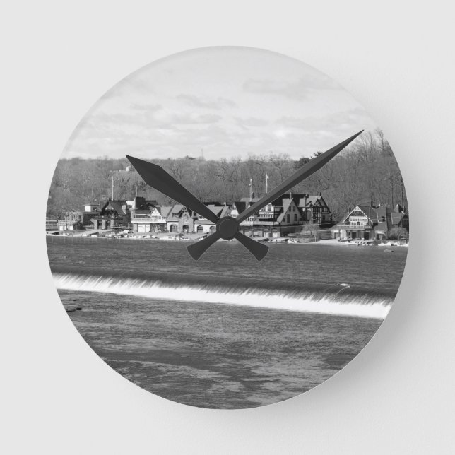 Boathouse Row winter b/w Round Clock (Front)