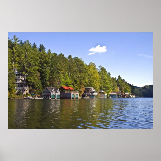 Boathouses on a Beautiful Lake Poster (Front)