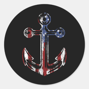 Boating Anchor Usa American Flag 4th Of July  Classic Round Sticker