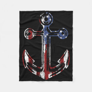 Boating Anchor Usa American Flag 4th Of July Fleece Blanket