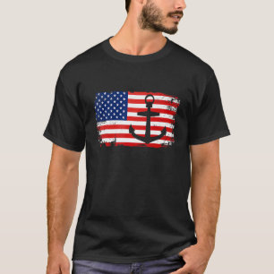 Boating Anchor Usa American Flag Boat  Patriotic T-Shirt