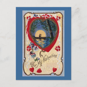 Boating by Moonlight Vintage Valentine Holiday Postcard