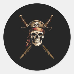 Boating Captain Pirate Flag Skull Crossbones Sword Classic Round Sticker