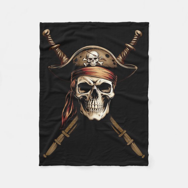 Boating Captain Pirate Flag Skull Crossbones Sword Fleece Blanket (Front)