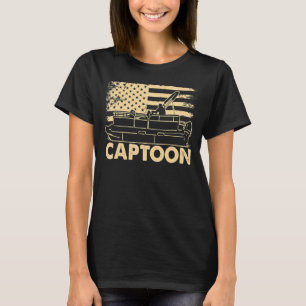 Boating Captoon Pontoon Captain Boat Lake Us Flag T-Shirt