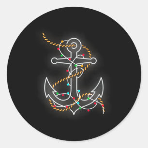 Boating Christmas Lights Anchor Santa Sailing Boat Classic Round Sticker