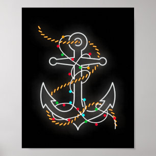 Boating Christmas Lights Anchor Santa Sailing Boat Poster