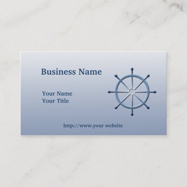 Boating Helm Ship Wheel Blue Custom Business Card (Front)