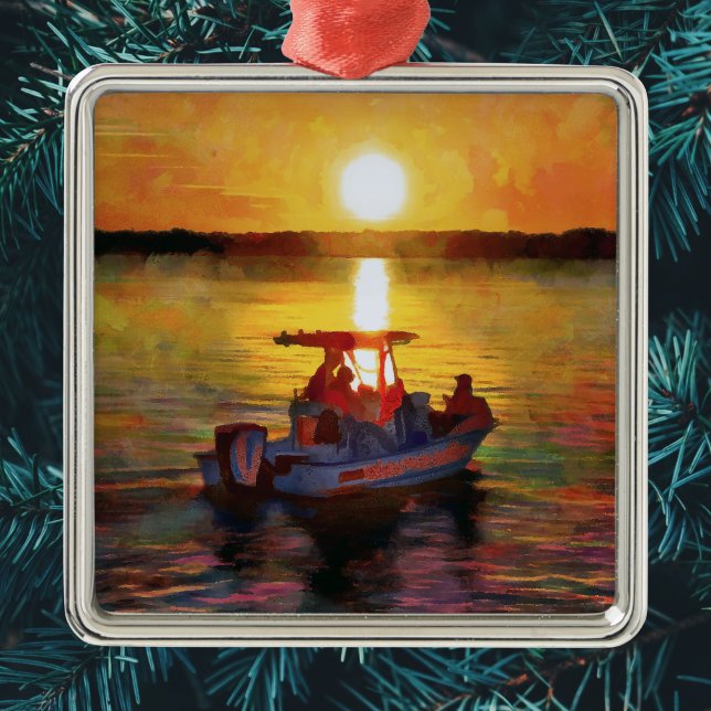 Boating into the Sunset Framed Christmas Ornament (Creator Uploaded)