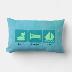 Boating Life - Eat Sleep Sail on Blue Background Lumbar Cushion