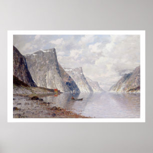 Boating on a Norwegian Fjord (oil on canvas) Poster