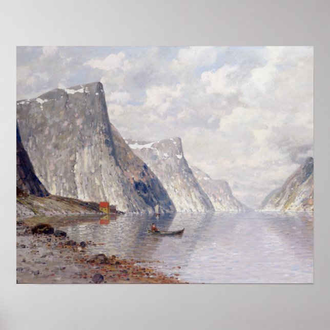 Boating on a Norwegian Fjord (oil on canvas) Poster (Front)