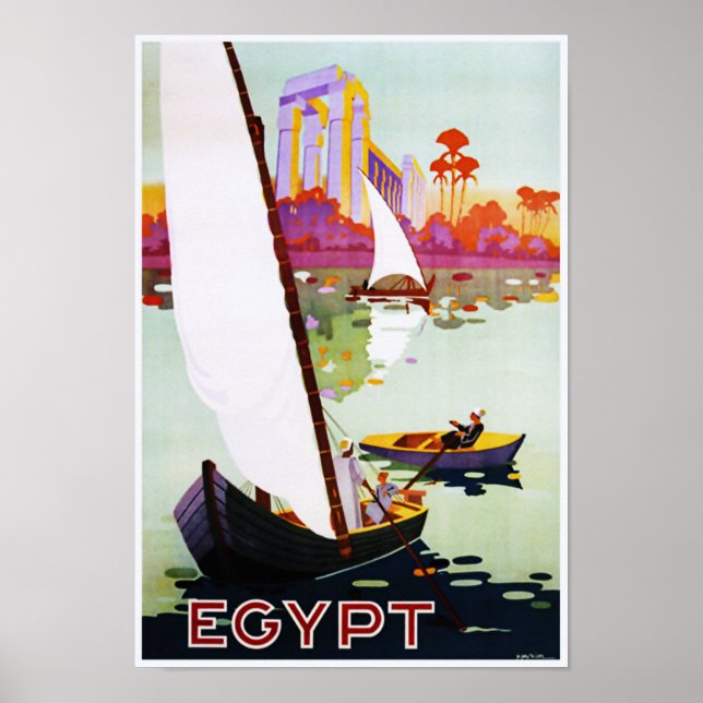 Boating on Nile Egypt Vintage Travel Poster (Front)