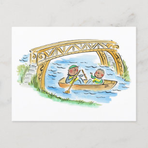 Boating on the river postcard