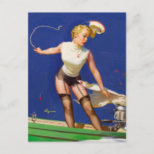 Boating Pin Up Postcard