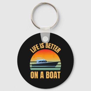 Boating Pontoon Owner Retro Life Is Better On Boat Key Ring
