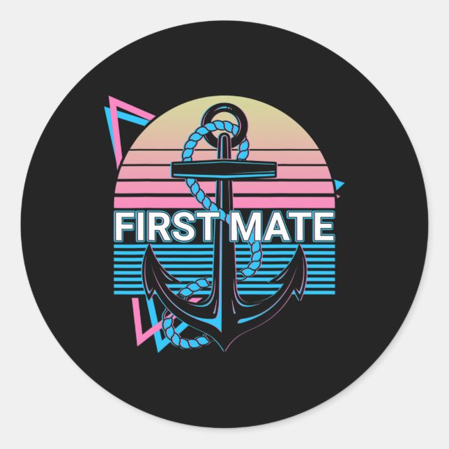 Boating Retro First Mate  Classic Round Sticker (Front)