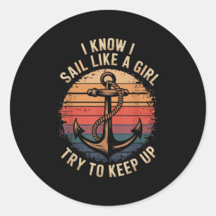 Boating Sailboat Captain And Sailing Boat Sailor Classic Round Sticker