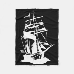 Boating Sailing Line Drawing Ocean Sea Yacht Sailo Fleece Blanket