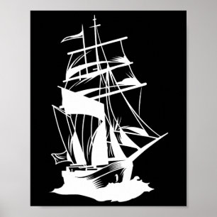 Boating Sailing Line Drawing Ocean Sea Yacht Sailo Poster