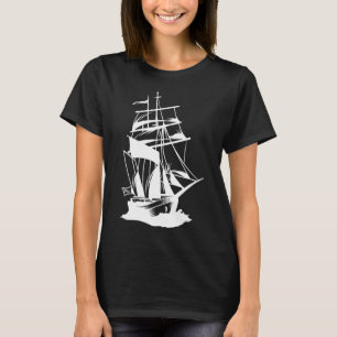 Boating Sailing Line Drawing Ocean Sea Yacht Sailo T-Shirt