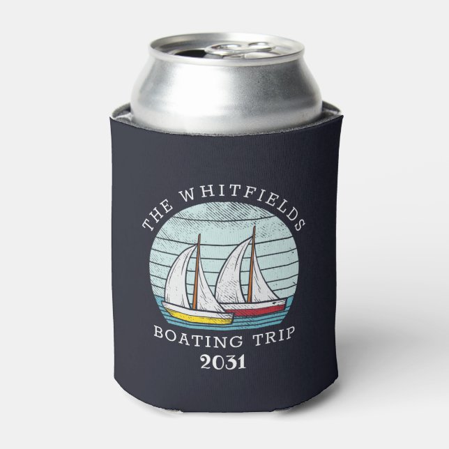 Boating Sailing Race Custom Family Summer Vacation Can Cooler (Can Front)