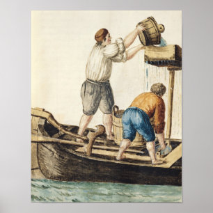 Boatmen Pouring Fresh Water into the Pipelines Poster