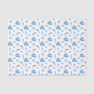 Boats and Dolphins Nautical Pattern Blue White Tissue Paper