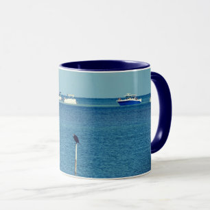 Boats and Sea Bird in the Florida Keys Mug