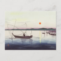 Boats and Setting Sun Painting by Ohara Koson