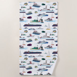 Boats and Ships Illustrations Random Pattern Beach Towel