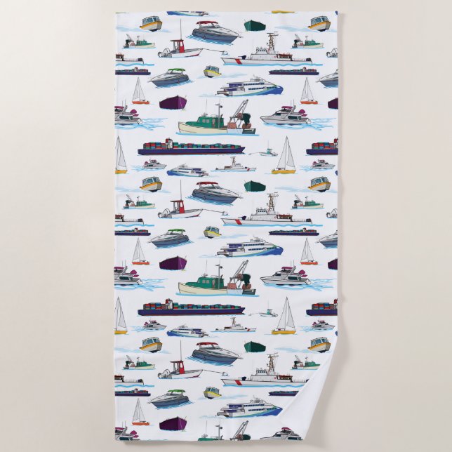 Boats and Ships Illustrations Random Pattern Beach Towel (Front)