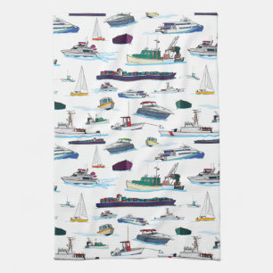 Boats and Ships Random Patterns Tea Towel
