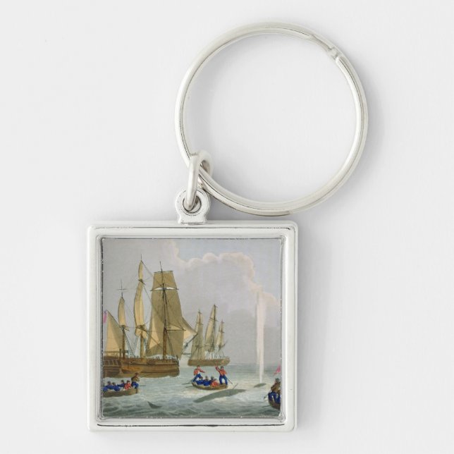 Boats Approaching a Whale, engraved by Matthew Dub Key Ring (Front)