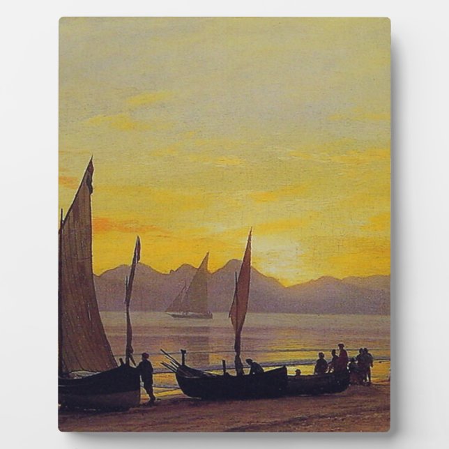 Boats Ashore at Sunset, Albert Bierstadt. Plaque (Front)