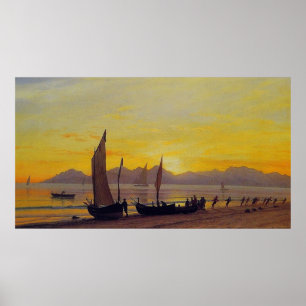 Boats Ashore at Sunset, Albert Bierstadt Poster