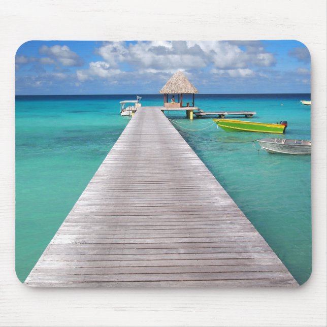 Boats at a jetty in the Pacific mousepad (Front)