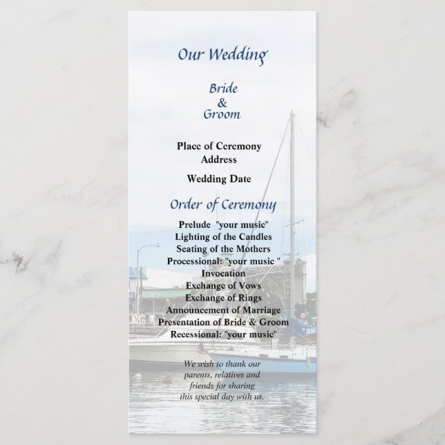 Boats at Bridgetown Barbados Wedding Program (Front)