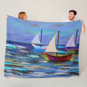 Boats at sea fleece blanket