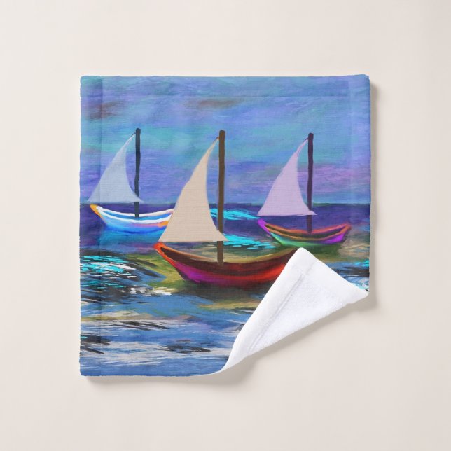 Boats at sea fleece blanket wash cloth (Wash Cloth)