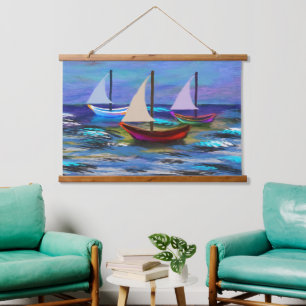 Boats at sea hanging tapestry