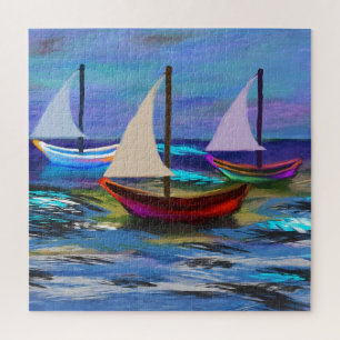 Boats at sea hanging tapestry poster jigsaw puzzle