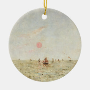 Boats at Sunrise (oil on panel) Ceramic Ornament