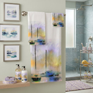 boats at sunset bath towel set