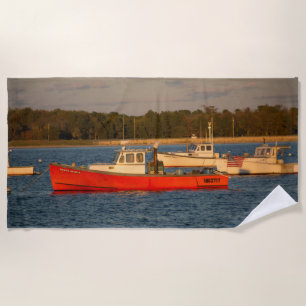Boats at Sunset Beach Towel